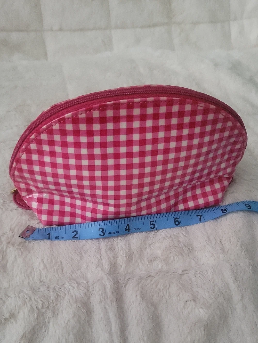 Pink Red-purple  Gingham Cosmetic Pouch Bag